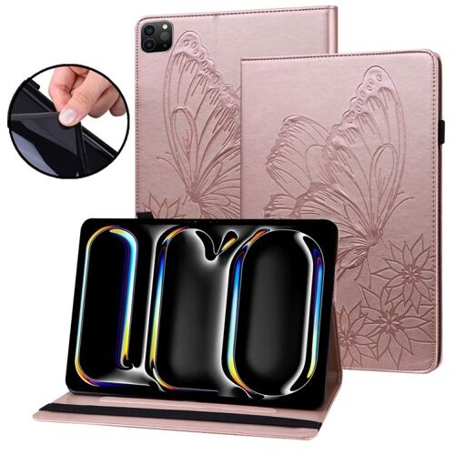 Étui En Cuir Embossé Grand Papillon Pour Ipad Pro 13 2024 - Or Rose