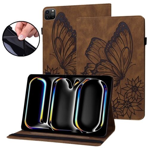Étui en cuir embossé grand papillon pour iPad Pro 13 2024 - Brun