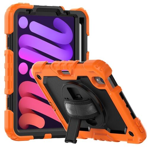 Coque Shockproof En Silicone + Pc Pour Ipad Mini 2024 / Mini 6 Avec Support, Bandoulière Et Emplacement Pour Stylo - Noir Et Orange