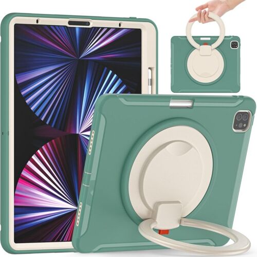 Étui Antichoc Tpu + Pc Pour Ipad Pro 12.9 2022 / 2021 Avec Poignée Pliable Rotative À 360 Degrés Et Emplacement Pour Stylet - Vert Émeraude