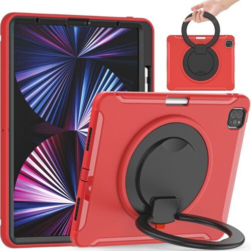 Étui Antichoc Tpu + Pc Pour Ipad Pro 12.9 2022 / 2021 Avec Poignée Pliable Rotative À 360 Degrés Et Emplacement Pour Stylet - Rouge