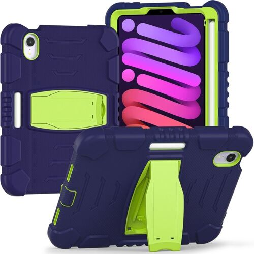 Coque Hybride En Silicone Et Pc Pour Ipad Mini 6 / Mini 2024 Avec Protection Tri-Couche Et Support - Bleu Marine Et Citron Vert