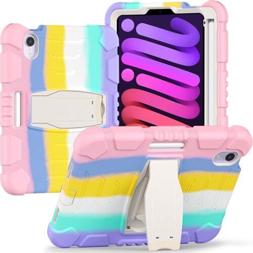 Coque Hybride En Silicone Et Pc Pour Ipad Mini 6 / Mini 2024 Avec Protection Tri-Couche Et Support - Rose Coloré