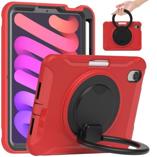 Coque Hybride Renforcée Pour Ipad Mini 6 / Mini 2024 Avec Poignée Rotative 360° Et Emplacement Pour Stylo - Rouge