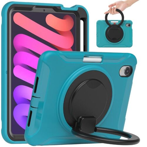 Coque Hybride Renforcée Pour Ipad Mini 6 / Mini 2024 Avec Poignée Rotative 360° Et Emplacement Pour Stylo - Bleu