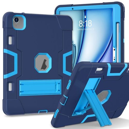 Coque En Silicone Et Pc Contrastée Pour Ipad Air 11 (2024/2025) Avec Support - Bleu Marine