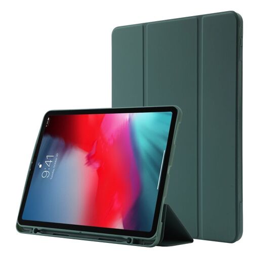 Housse En Cuir Tri-Fold Pour Ipad Air 13 (2024/2025) Et Ipad Pro 12.9 (2018-2022) - Vert Foncé