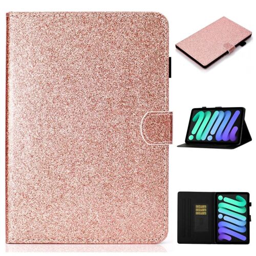 Étui En Cuir Pailleté Pour Ipad Mini 2024 / Mini 6 Avec Support, Fente Pour Carte Et Fonction Veille - Or Rose