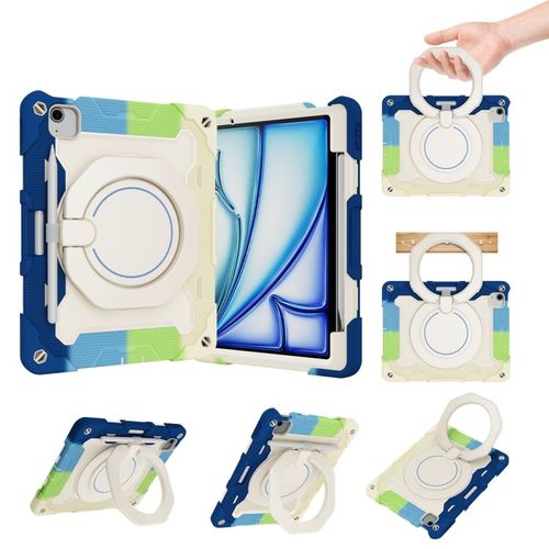 Coque En Silicone Rotative Avec Support Pour Stylo Pour Ipad Air 11 2024/2025 - Bleu Coloré