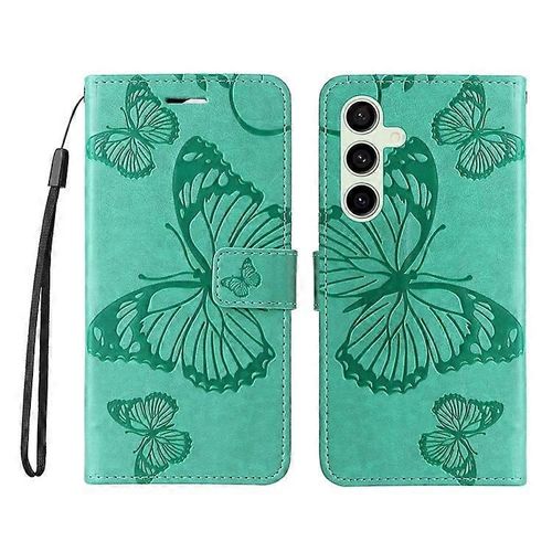 Etui Portefeuille En Cuir Imprime Floral Et Papillon Pour Samsung Galaxy S24 Fe