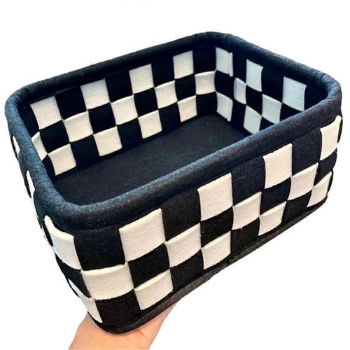 Panier de rangement à carreaux noir et blanc, organiseur de rangement pour cosmétiques de bureau, rangement pour collations et jouets