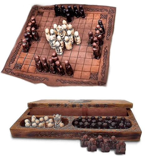 Jeu De Societe Hnefatafl, Jeu D'echecs Viking, Jeu D'echecs En Bois, Coffret De Voyage Adulte/Enfant Avec Boite En Bois