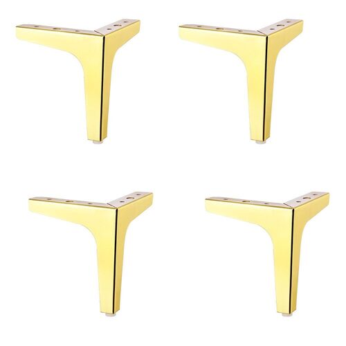 (15 cm) Lot de 4 pieds de lit triangulaires en métal doré pour meubles de bricolage, pieds de canapé avec vis