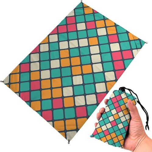 Couverture De Pique-Nique Imperméable, Tapis De Plage Pliable Et Léger Pour Pique-Niques À La Plage, Au Parc, En Randonnée, En Camping Et En Voyage En Famille (Motif Losanges, 140 X 200 Cm)