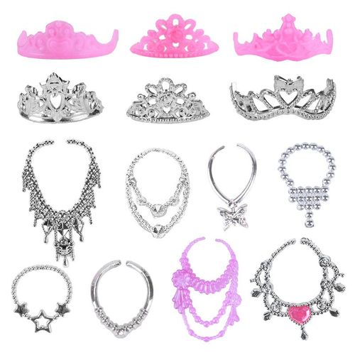 Lot aléatoire de 12 jouets pour habiller une poupée Barbie de 30 cm, 6 couronnes et 6 n