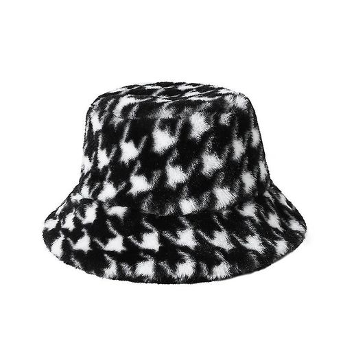 Peluche Chaude Européenne Et Américaine Commerce Extérieur Pied De Poule Petit Lapin Cheveux Bassin Chapeau 1 Noir Et Blanc Shizhi Boutique