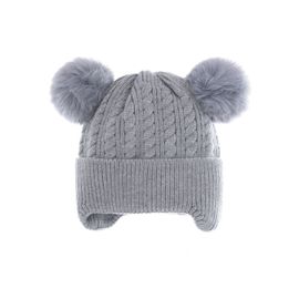 Bonnet Tricoté Pour Enfant En Polaire Chaud Pour Bébé (Gris)