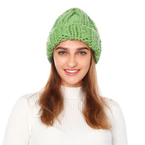 Bonnet Tricoté Chaud D'hiver Pour Femme, Couleur Unie, En Laine, Chaud E