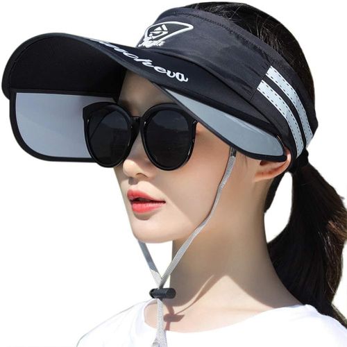 Casquette De Visière De Sport Pare-Soleil Sport Vide Chapeau De Soleil Visière Bandeau Chapeaux De Soleil Anti-Uv Réglable Chapeau De Course, Noir
