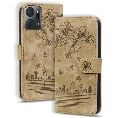KAL-Coque Pour Honor X7A, Etui Portefeuille Cuir Pu Avec Fonction De Support Housse Folio Magnétique Pour Honor X7A 6,75 Pouce, Marron Chaton
