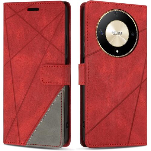 KAL-Coque Pour Honor Magic6 Lite, Protection Housse Etui En Cuir Pu Portefeuille Avec Emplacements Cartes Et Fonction Support Pour Honor Magic6 Lite, Rouge