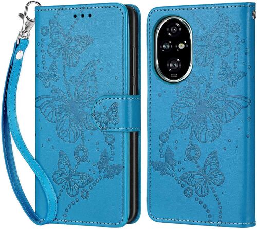 KAL-Coque Pour Honor 200 Pro, Housse Etui Portefeuille Cuir Multifonction, Fermeture Magnétique À Clapet Anti-Choc Compatible Avec Coque Honor 200 Pro Book - Bleu Papillon