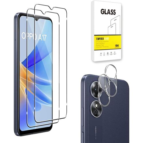 KAL-Protecteur D'Écran Compatible Avec Oppo A17 [2 Pièces] + Caméra Arrière Protecteur [2 Pièces] Verre Trempé 9H [Résistant Aux Rayures,Sans Bulles] [Transparente]