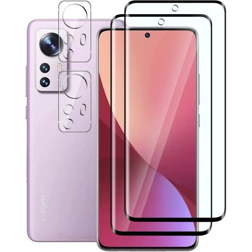 Kal-Verre Trempé Compatible Avec Xiaomi 12/12x,3d Couverture Complète,9h Dureté,Anti-Rayures,Sans Bulles,Hd,Contenir 2 Pièces Protection Écran Et 2 Pièces Caméra Arrière Protecteur Transparent