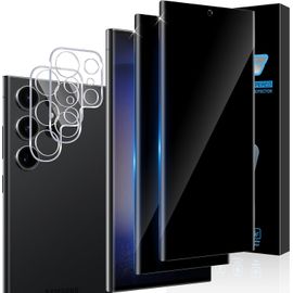 Verre Trempé Anti-Espion 9h Full Cover Compatible Samsung Galaxy S23 Ultra 5g ¿ Lot 2 Protège-Écran + 2 Protège-Objectifs Caméra