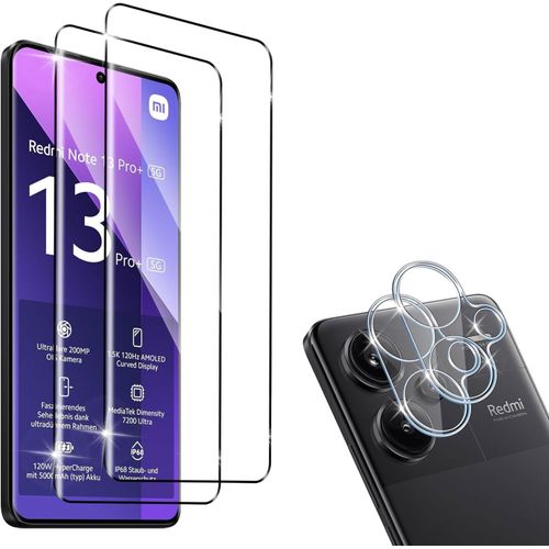 Compatible Avec Xiaomi Redmi Note 13 Pro Plus 5g /Note 13 Pro+ 5g 2 Pcs Verre Trempé [3d Couverture Complète]+ 2 Pcs Caméra Protecteur, 9h Dureté Hd Sans Bulles Anti-Rayure Protection Décran