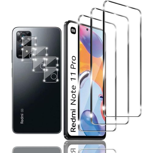 Kal-3+3 Pièces Verre Trempé Compatible Avec Xiaomi Redmi Note 11 Pro Avec 3 Pièces Protection Ecran Et 3 Pièces Caméra Arrière Protecteur Ultra Claire, Sans Bulles, Pour Xiaomi Redmi Note 11 Pro
