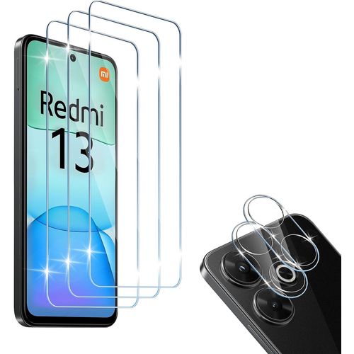 Compatible Avec Xiaomi Redmi 13 4g / Poco M6 4g Verre Trempé, 3 Pièces 9h Dureté Protection Écran + 2 Pièces Caméra Arrière Protecteur, Hd Sans Bulles Anti-Huile Protection Décran