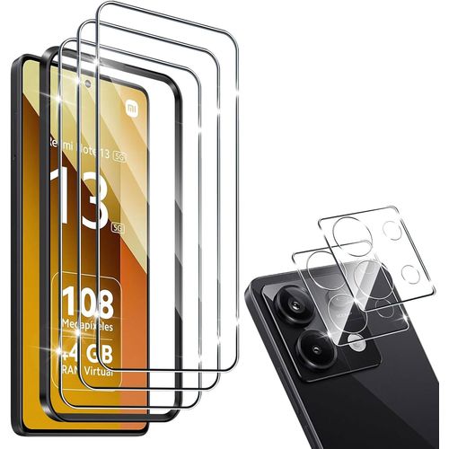 Protection Compatible Avec Xiaomi Redmi Note 13 5g - Verre Trempé Avec Outil D'alignement Facile, 3 Écran + 2 Caméra Protecteurs, 9h Dureté