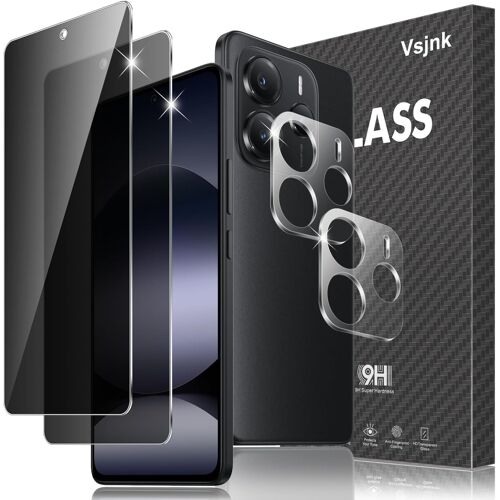KAL-Verre Trempé Pour Xiaomi Redmi Note 14 4G/5G Anti-Espion Protection D'Écran, 2 Pièces Protector+2X Protection Appareil Photo Écran Anti-Rayures Hd Vitre 9H Glass