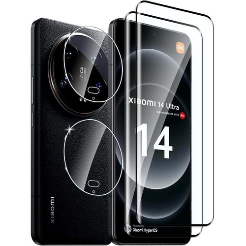 Lot 2 Films Écran + 2 Protections Caméra En Verre Trempé Pour Xiaomi 14 Ultra - Dureté 9h, Anti-Rayures, Pose Sans Bulles, Couverture 3d Et Transparence Hd