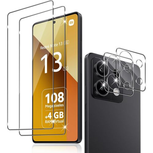 Lot 2x Verre Trempé Écran + 2x Film Protection Caméra Arrière Pour Xiaomi Redmi Note 13 5g - 9h Antirayures, 99% Transparence Hd, Anti-Bulles, Oléophobe, Pose Facile