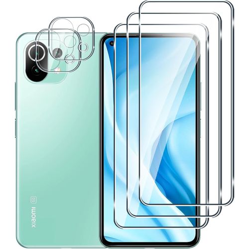 [3+2 Pièces Verre Trempé Pour Xiaomi Mi 11 Lite 4g/5g Et Caméra Arrière Protecteur,Sans Bulles,9h Dureté,Anti-Rayures,Hd Film Protection Ecran Pour Xiaomi Mi 11 Lite 4g/5g