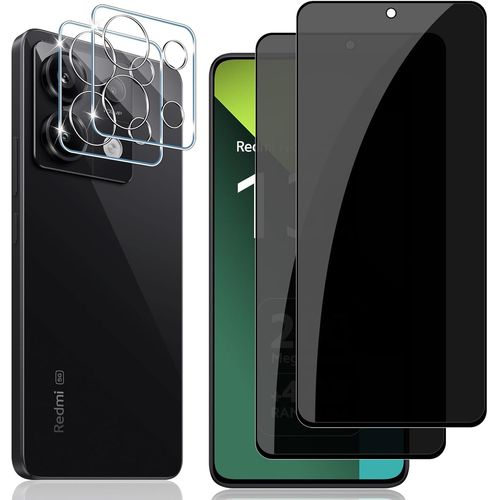 Kal-Verre Trempé Anti-Espion Pour Xiaomi Redmi Note 13 Pro 5g, Anti-Spy Film Protection Écran Avec Protecteur Objectif Caméra Arrière [2+2 Pièces], Dureté 9h, Anti Rayure Vitre Trempé