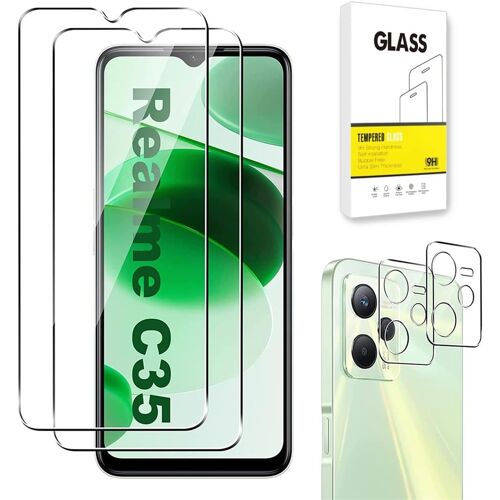 KAL-Protecteur D'Écran Compatible Avec Realme C35 [2 Pièces] + Caméra Arrière Protecteur [2 Pièces] Verre Trempé 9H [Résistant Aux Rayures,Sans Bulles] [Transparente]