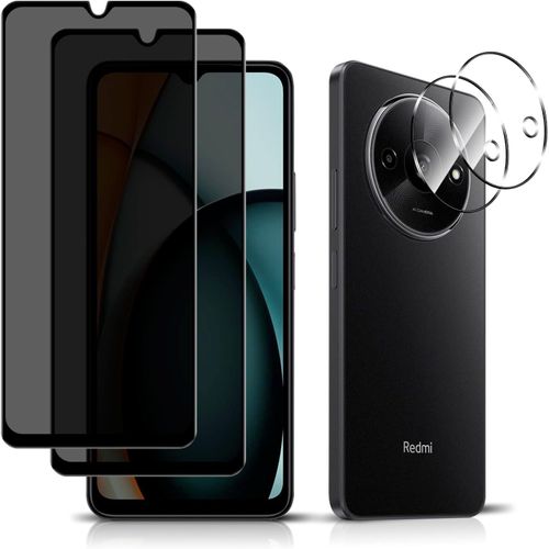 KAL-Verre Trempé Anti-Espion Pour Xiaomi Redmi A3 4G, +2 Pièces] Privacy Protection Écran+Caméra Arrière Protecteur, 9H Anti-Rayures Anti-Spy Privacy Protecteur Écran Pour Xiaomi Redmi A3 4G