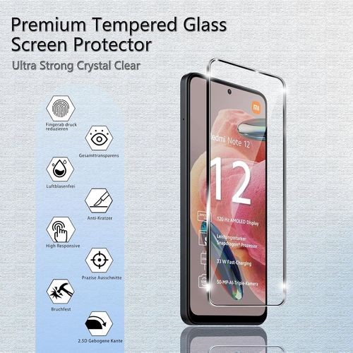 Kal-Pièces Verre Trempé Compatible Avec Xiaomi Redmi Note 12 4g Avec 3 Pièces Protection Ecran Et 3 Pièces Caméra Arrière Protecteur Ultra Claire, Sans Bulles, Pour Xiaomi Redmi Note 12 4g