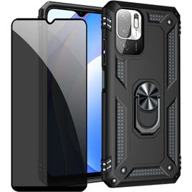 CAUC-Coque kompatibel Xiaomi Redmi Note 10 5G/Poco M3 Pro 5G Noir étui de Protection avec Protecteur d'écran en Verre de confidentialité Anti-Espion