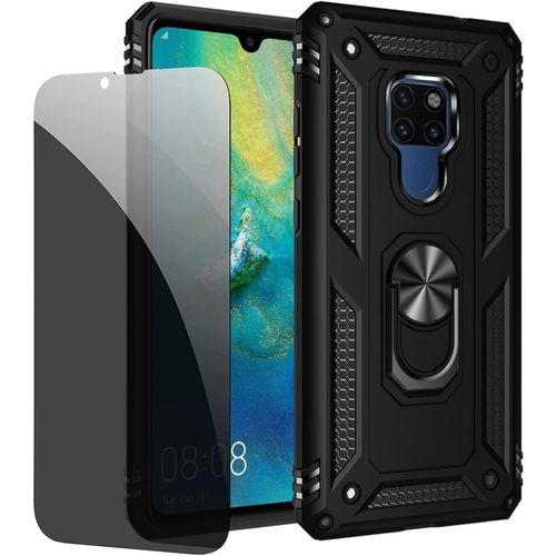 Kompatibel Huawei Mate 20 Black Protective Case With Anti-Spy Privacy Glass Screen Protector
