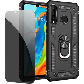 CAUC-Coque kompatibel Huawei P30 Lite Noir étui de Protection avec Protecteur d'écran en Verre de confidentialité Anti-Espion