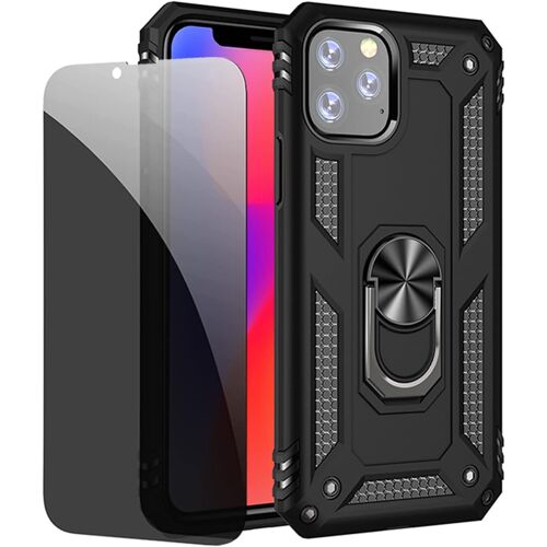CAUC-Coque kompatibel Iphone 11 Pro Noir étui de Protection avec Protecteur d'écran en Verre de confidentialité Anti-Espion