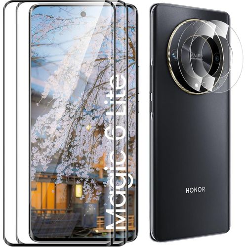 KAL-Verre Trempé Pour Honor Magic 6 Lite, Film Protection Écran, [Sans Bulles D'Air] [Ultra Résistant] [Anti-Rayures] 2 Pièces Protection Écran + 2 Pièces Caméra Protection Écran