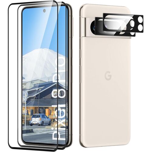 KAL-Verre Trempé Pour Google Pixel 8 Pro Plein Écran, Affaire Classée Protection Écran, Bord À Bord, Sans Bulle, Anti-Scratch, 2 Pièces Protection Écran + 2 Pièces Caméra Protection Écran