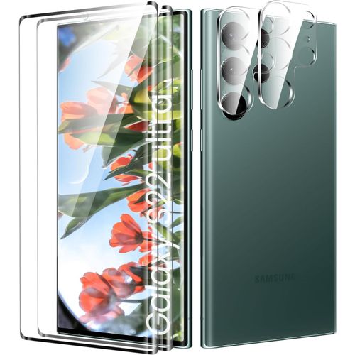 Verre Trempé Intégral Pour Samsung Galaxy S22 Ultra - Pack 2 Protections D'écran + 2 Protège-Objectifs, 9h Anti-Rayures, Bord À Bord, Pose Sans Bulles, Haute Transparence