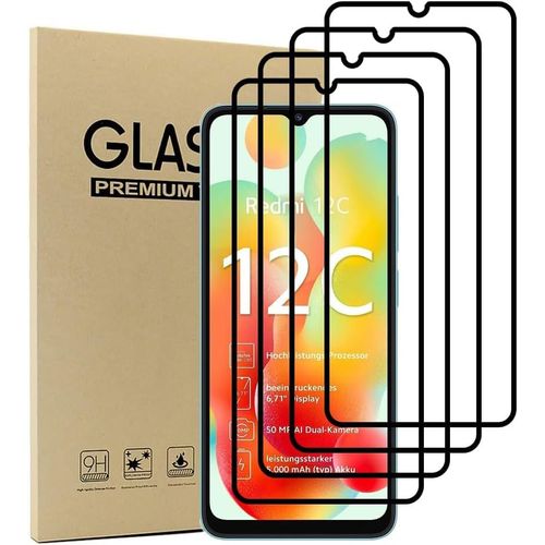 Verre Trempé Pour Xiaomi Redmi 12c / Redmi 11a - 9h, Anti-Rayures, Oléophobe, Bords Noirs Pleine Couverture, Pose Sans Bulles - Pack 4