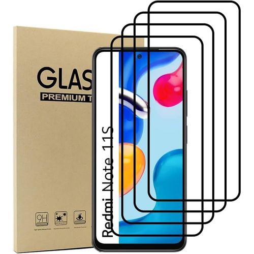 KAL-Protecteur D'Écran Pour Xiaomi Redmi Note 11S, Protecteur D'Écran En Vert, Durée 9H, Anti-Rayures, Couverture Complète Du Bord Noir Sans Bulles, Bord Rond 2,5D [4 Pièces]